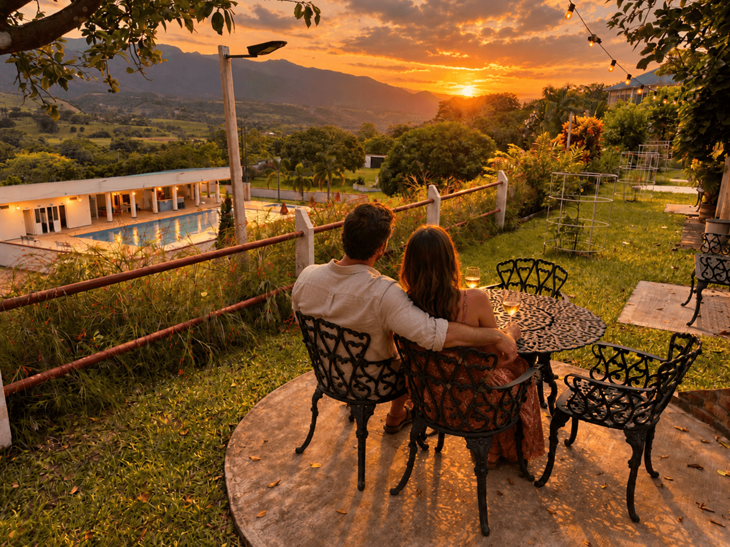 Pareja disfrutando el atardecer sobre el valle en Hotel Montserrat Plaza